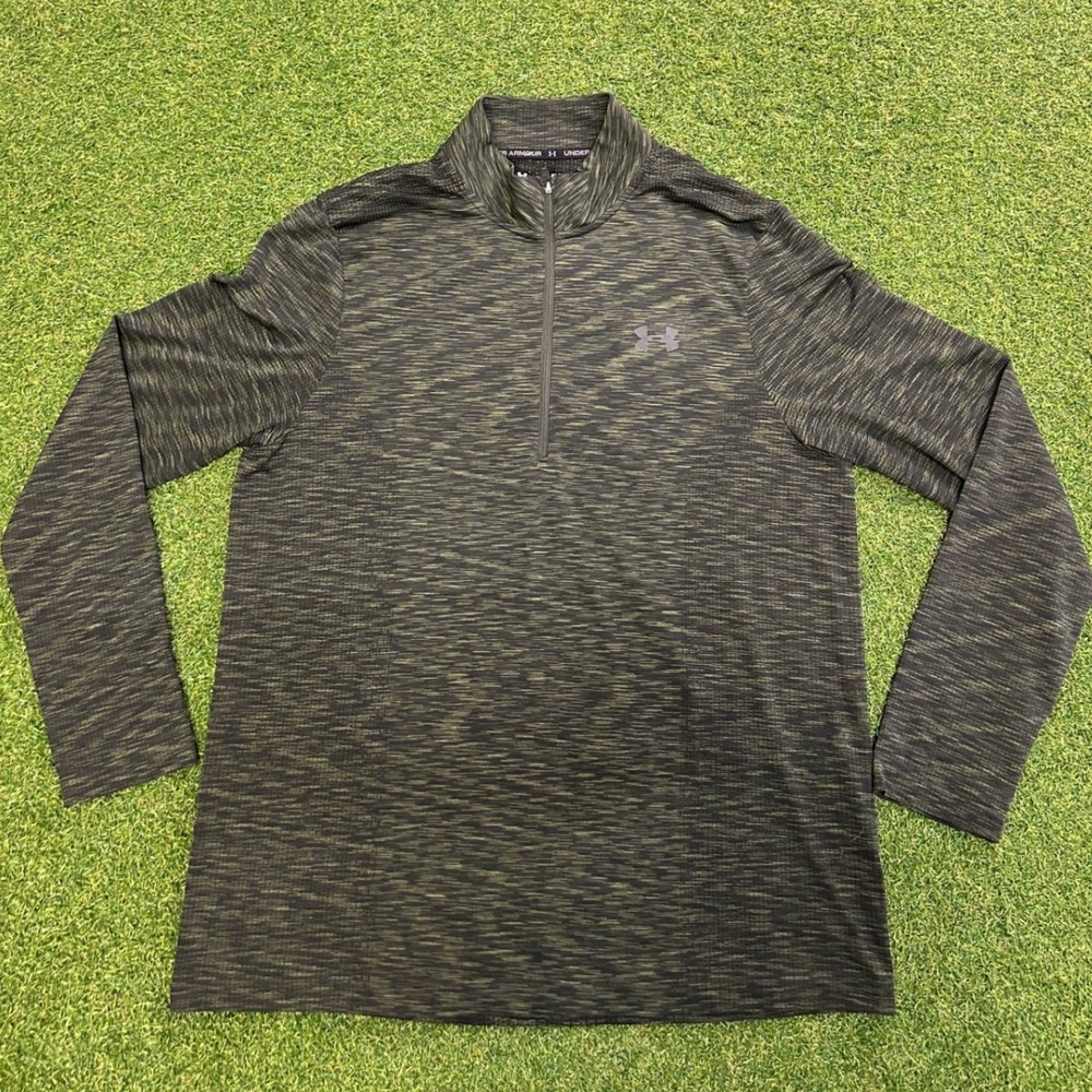 Under Armour Mens XL HeatGear 1/4 Zip Pullover Green Space Dye Fitted Top